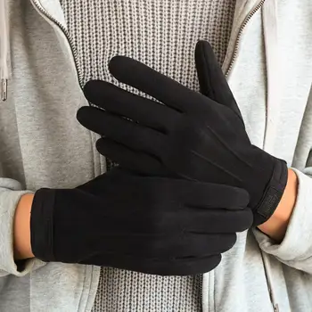 Ръкавици 1 чифт прост сензорен екран плътен цвят зима дълги пълни пръсти мъже велосипедни ръкавици на открито