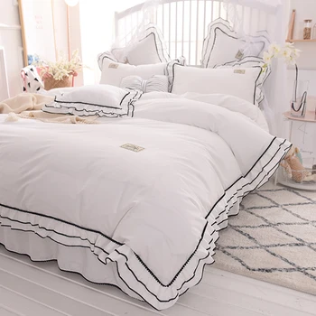 Спално бельо 100 памук четири части комплект бял чист памук принцеса стил 1.8 легло пола минималистичен пухени покритие момиче сърце