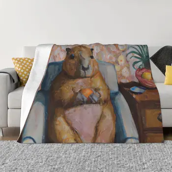 Capybara сладко животинско одеяло фланела, наслаждавайки се на оранжево уютно меко FLeece спално бельо
