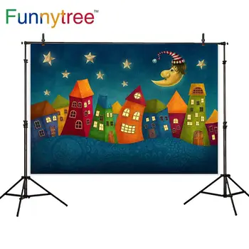 Funnytree фонове за фото студио малък град fariy приказка карикатура луната звезди деца фотография фон фотокабина photocall