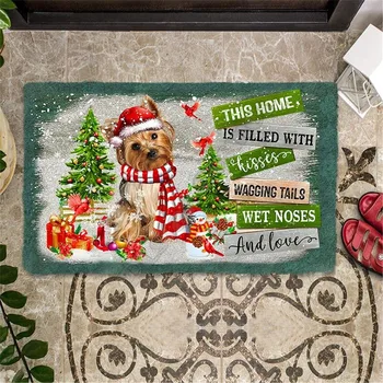 CLOOCL Йоркшир Коледа килим животни кучета писмо печат фланела подови постелки за хол площ килим Коледа подаръци дропшипинг