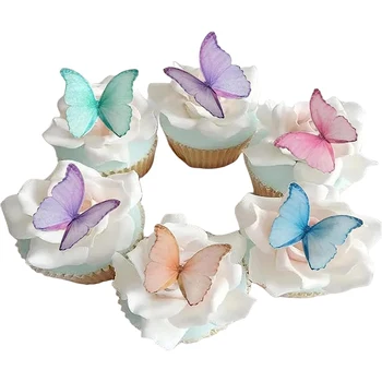 48Pcs ядлива вафла хартия пеперуда капкейк топери розови 3D пеперуда торта топери за сватбен рожден ден торта декорация